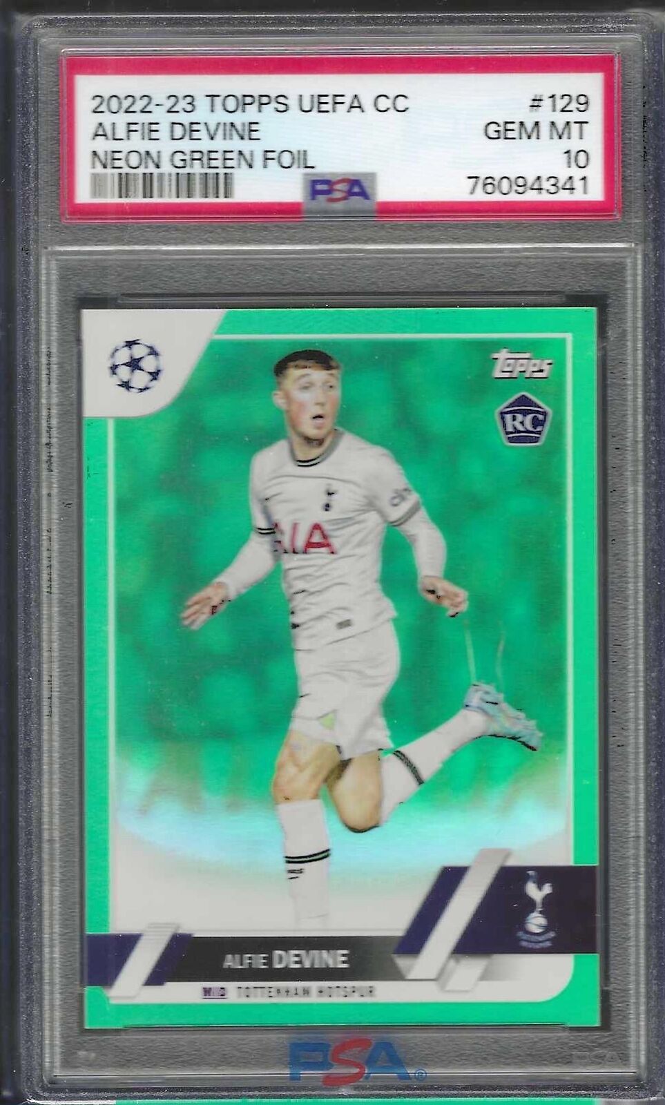 ALFIE DEVINE 2022-23 TOPPS UEFA CC NEON GREEN FOIL RC #/199 PSA 10 GEM MINT