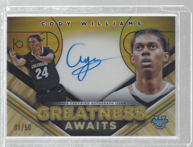 CODY WILLIAMS 2023 BOWMANS BEST GREATNESS AWAITS GOLD REFRACTOR ON CARD AUTO /50