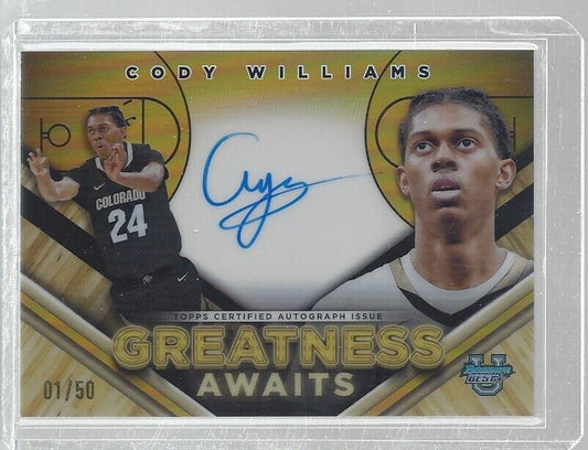 CODY WILLIAMS 2023 BOWMANS BEST GREATNESS AWAITS GOLD REFRACTOR ON CARD AUTO /50