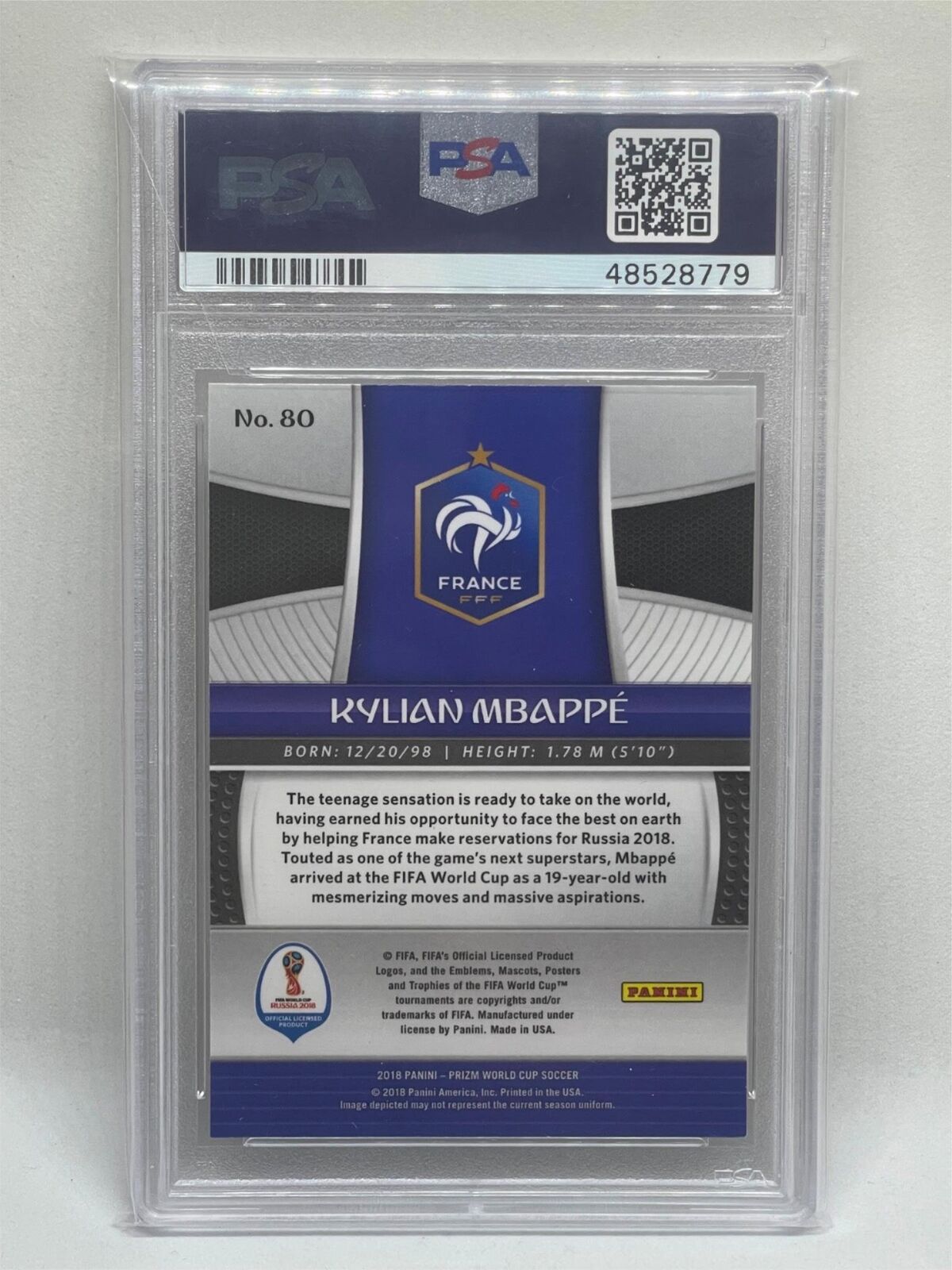KYLIAN MBAPPE 2018 PANINI PRIZM WORLD CUP #80 ROOKIE RC PSA 9 MINT