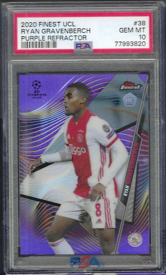 RYAN GRAVENBERCH 2020 FINEST UCL PURPLE REFRACTOR RC /250 PSA 10 GEM MINT POP 6