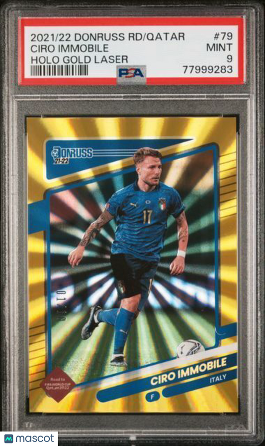 CIRO IMMOBILE 2021-22 DONRUSS ROAD TO QATAR HOLO GOLD LASER /10 PSA 9 MINT POP 3