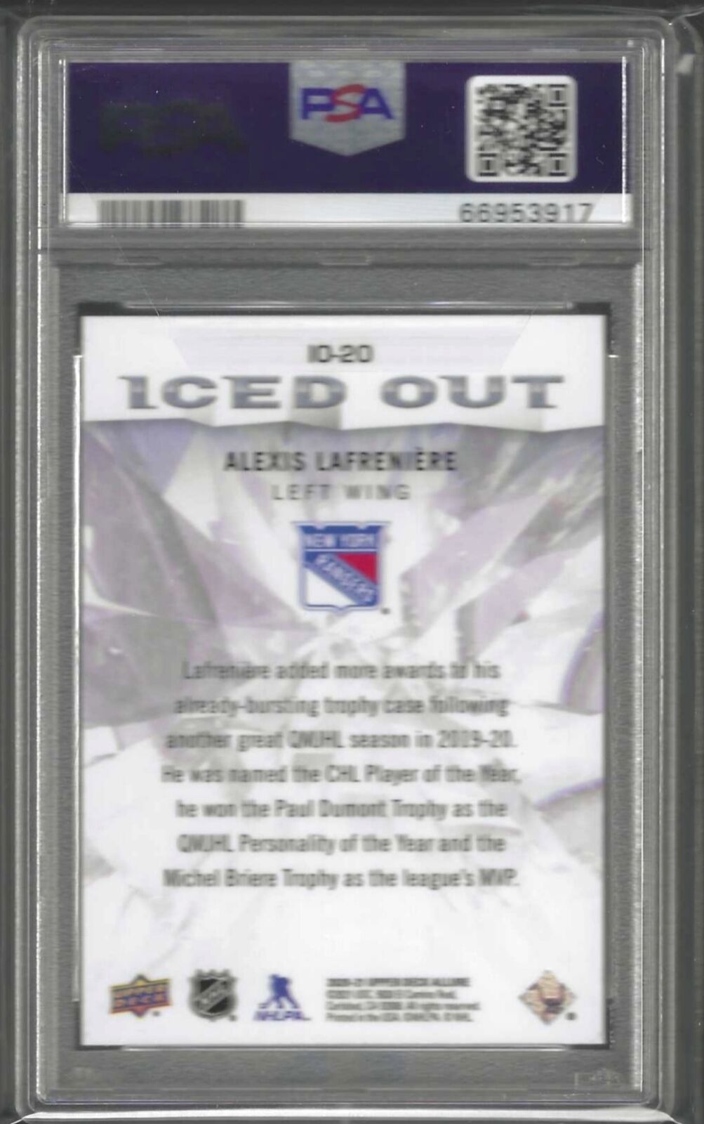 ALEXIS LAFRENIERE 2020-21 UD ALLURE ICED OUT RED RC #20 PSA 10 GEM MINT POP 4