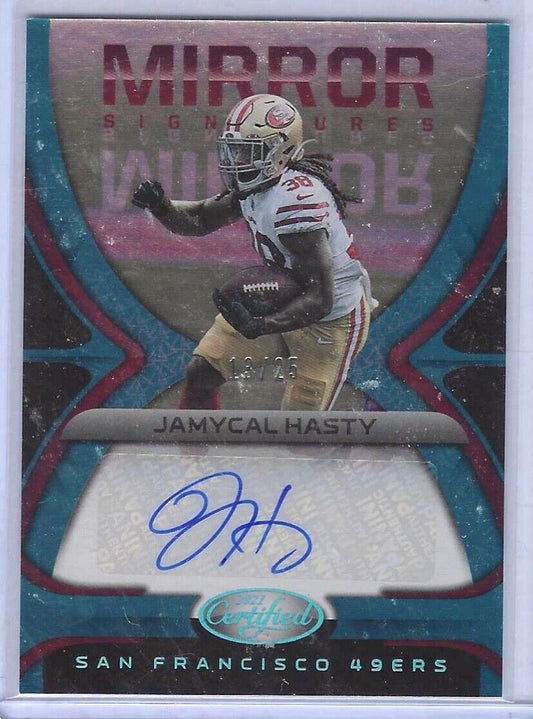JAMYCAL HASTY 2021 PANINI CERTIFIED MIRROR AQUA BLUE FOIL AUTO #D 13/25