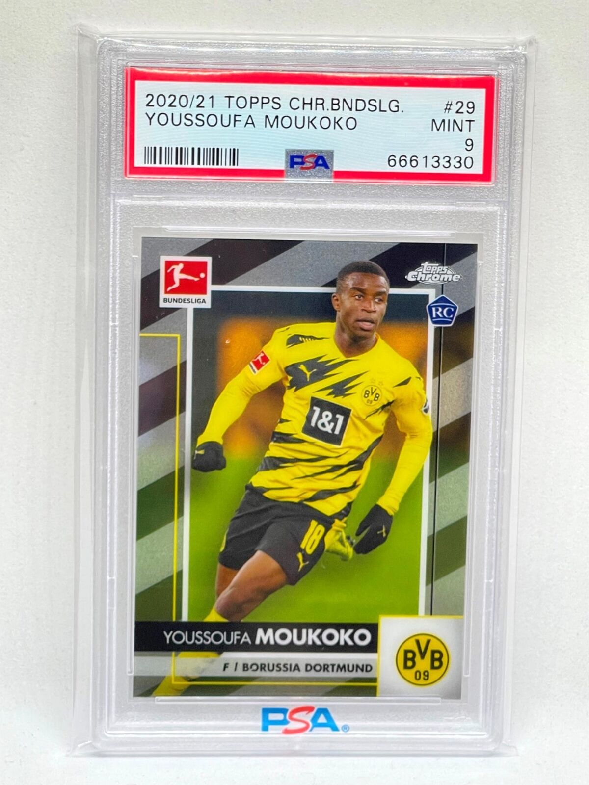YOUSSOUFA MOUKOKO 2020-21 TOPPS CHROME BUNDESLIGA #29 ROOKIE RC PSA 9 MINT