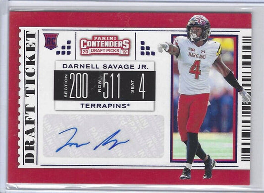 DARNELL SAVAGE JR 2019 PANINI CONTENDERS DRAFT PICKS DRAFT TICKET AUTO RC #300