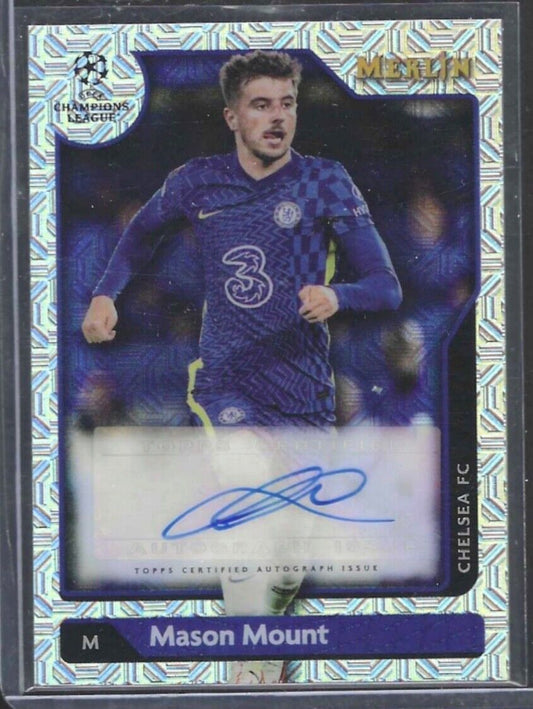MASON MOUNT 2021-22 TOPPS MERLIN UEFA SILVER MOJO REFRACTOR AUTO #D 58/99