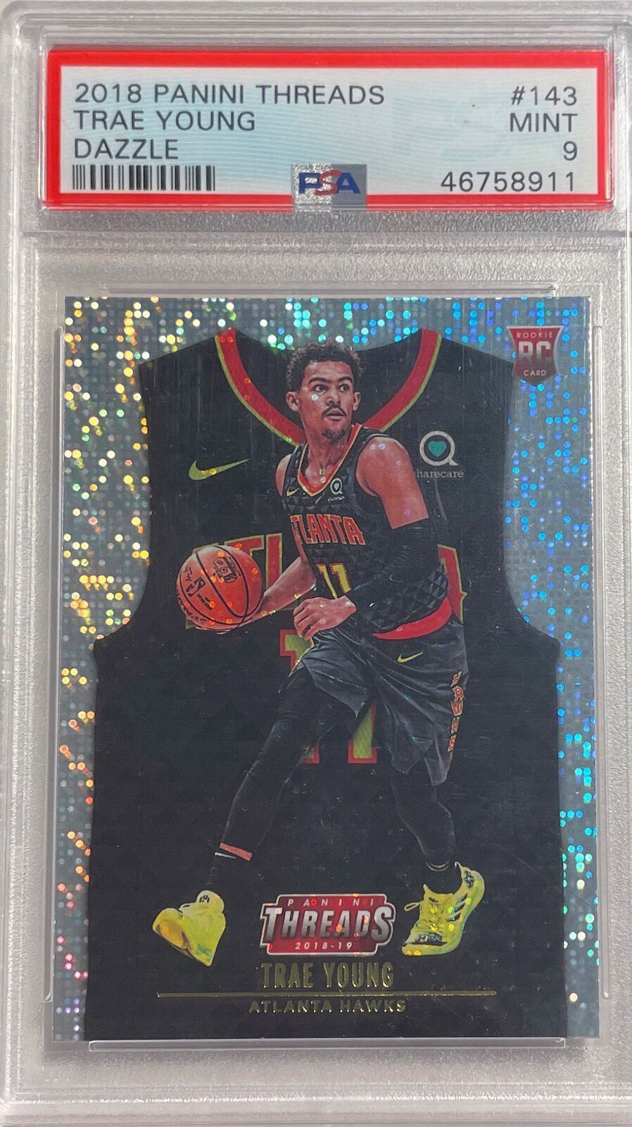 TRAE YOUNG 2018-19 PANINI THREADS DAZZLE ROOKIE RC #143 PSA 9 MINT