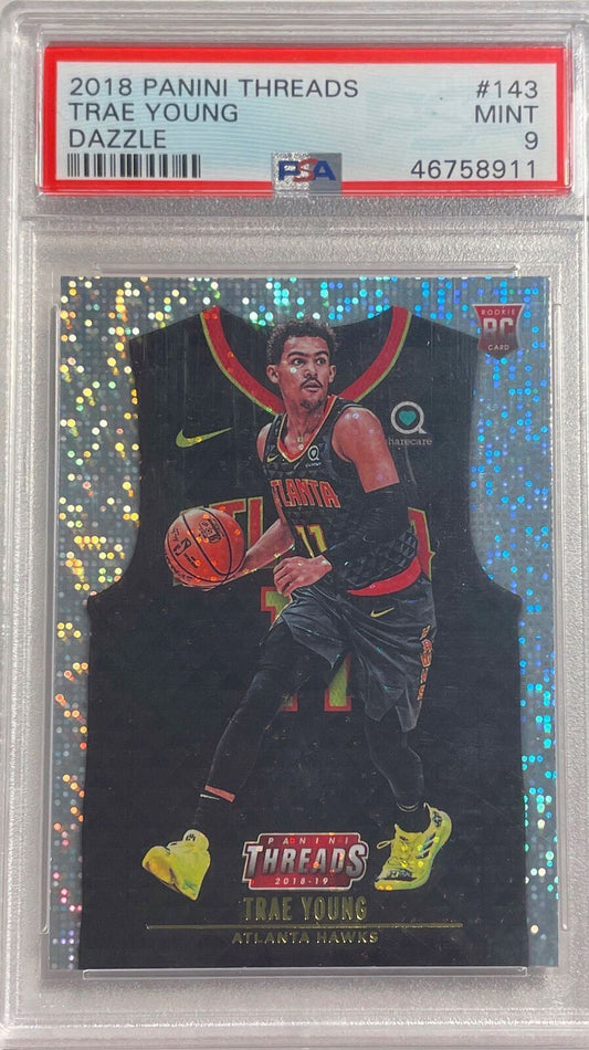 TRAE YOUNG 2018-19 PANINI THREADS DAZZLE ROOKIE RC #143 PSA 9 MINT