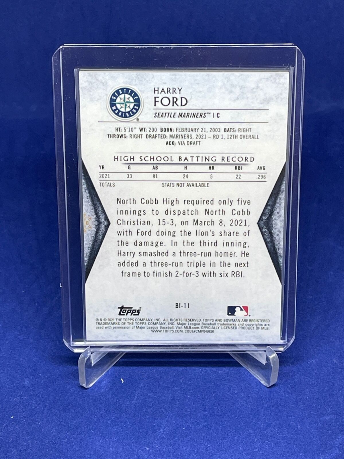 HARRY FORD 2021 BOWMAN INVICTA PROSPECT