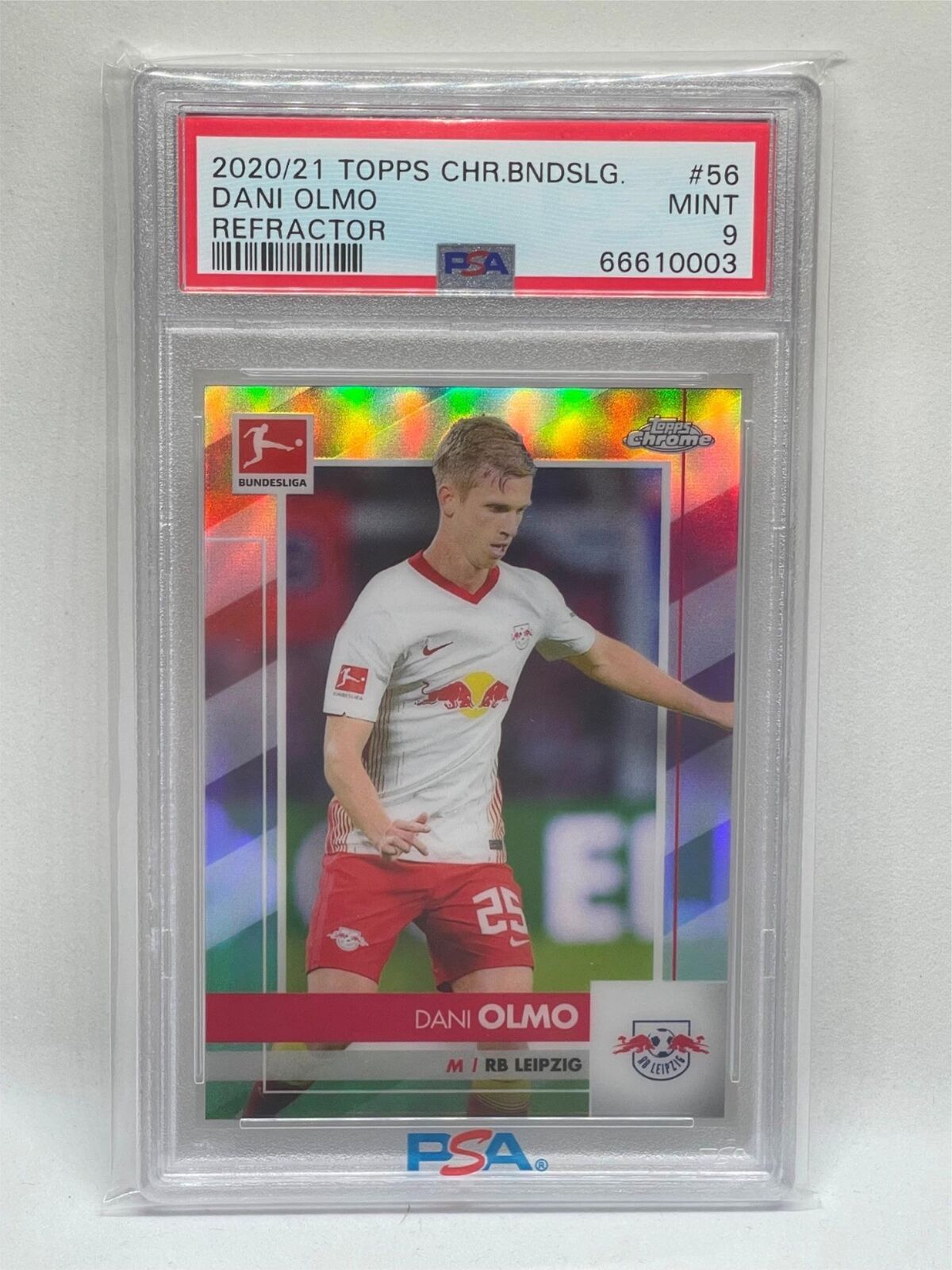 DANI OLMO 2020-21 TOPPS CHROME BUNDESLIGA ROOKIE REFRACTOR RC #56 PSA 9 MINT