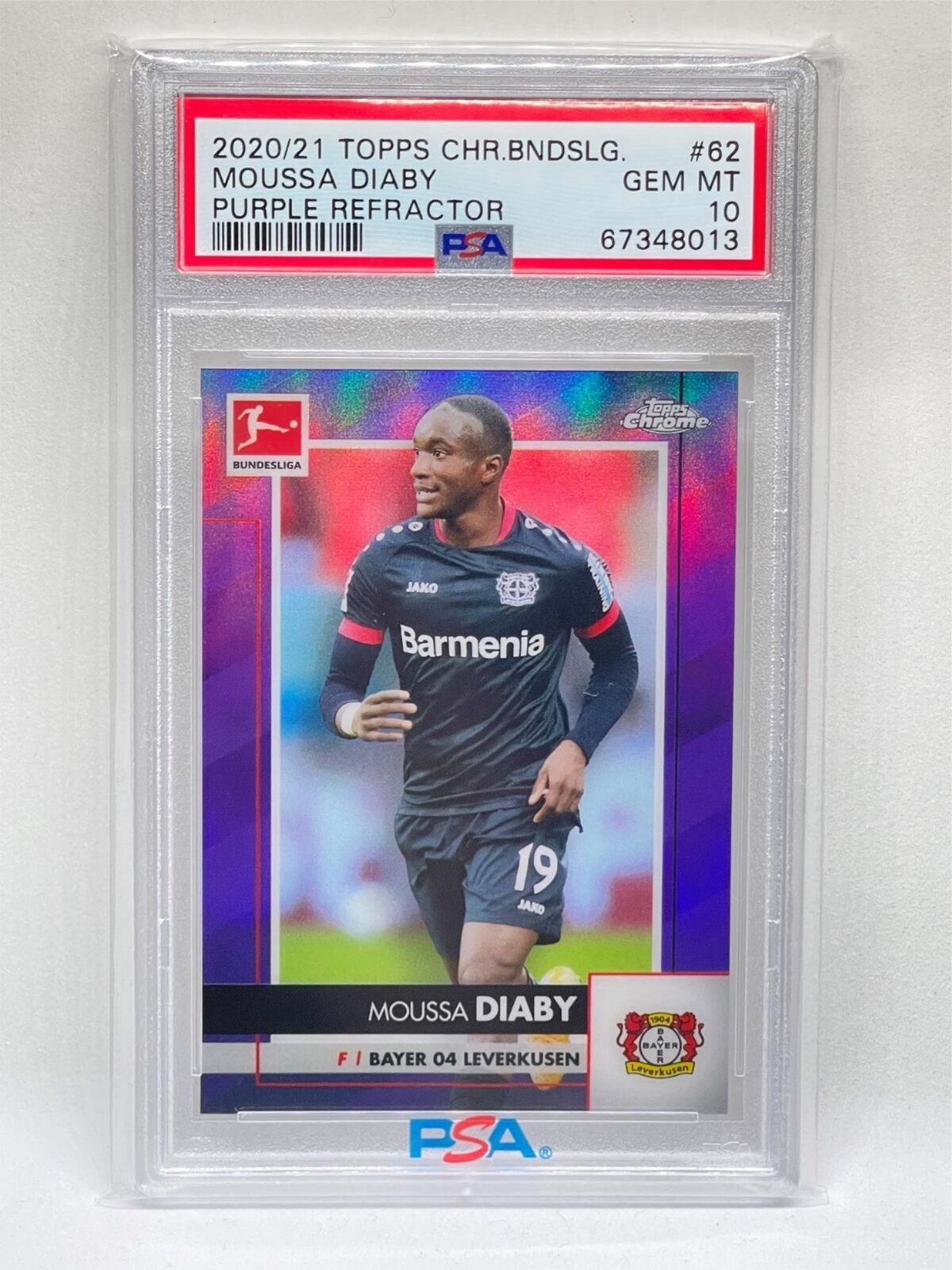 MOUSSA DIABY 2020 TOPPS CHROME BUNDESLIGA PURPLE REFRACTOR RC /299 PSA 10 POP 13