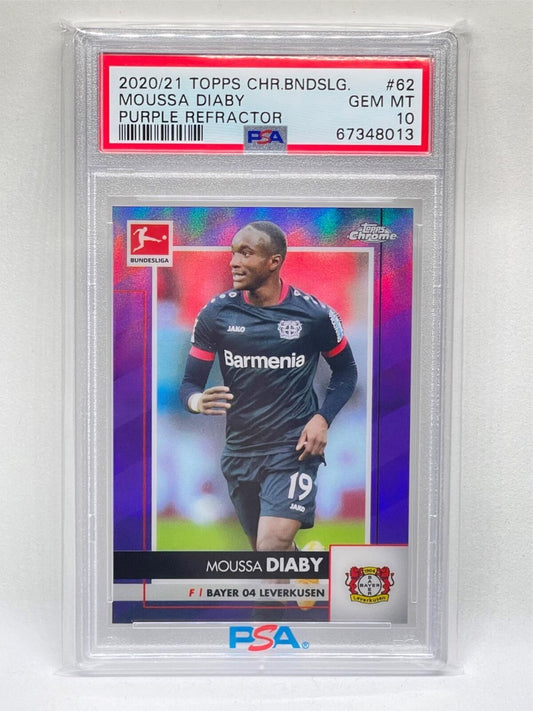 MOUSSA DIABY 2020 TOPPS CHROME BUNDESLIGA PURPLE REFRACTOR RC /299 PSA 10 POP 13