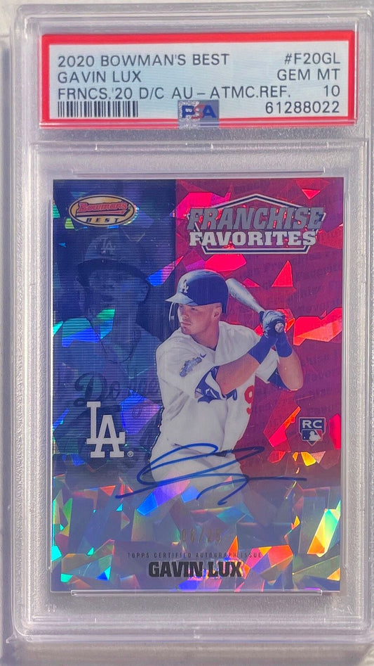 GAVIN LUX 2020 BOWMAN'S BEST FRANCHISE ATOMIC REFRACTOR AUTO #D /25 PSA 10 POP 3