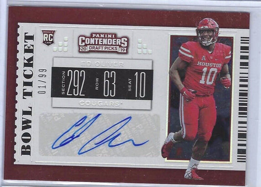 ED OLIVER 2019 CONTENDERS DRAFT PICKS BOWL TICKET AUTO RC #D 1/99