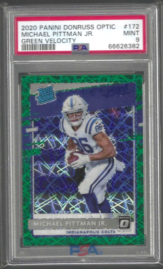 MICHAEL PITTMAN JR 2020 PANINI DONRUSS OPTIC GREEN VELOCITY RC #172 PSA 9 POP 4