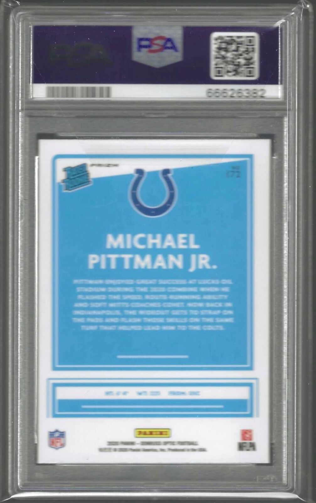 MICHAEL PITTMAN JR 2020 PANINI DONRUSS OPTIC GREEN VELOCITY RC #172 PSA 9 POP 4