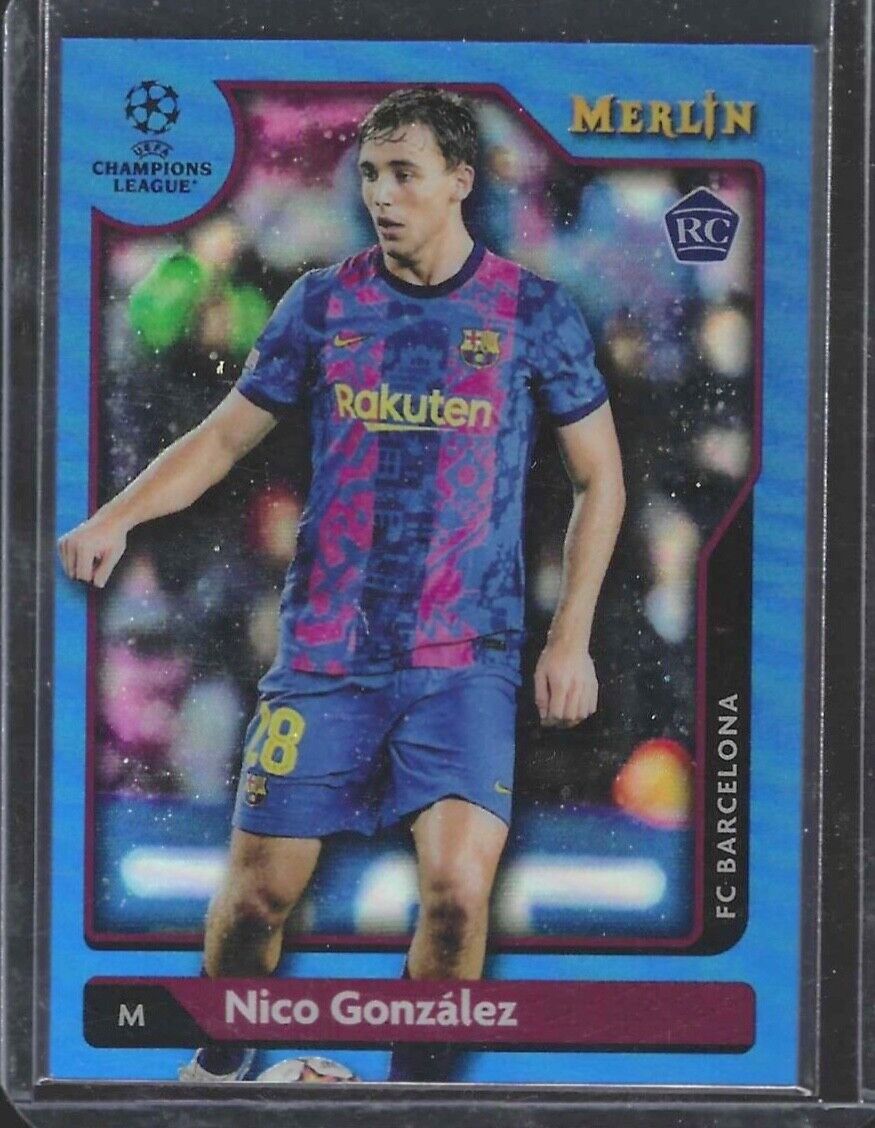 NICO GONZALEZ 2021-22 TOPPS MERLIN UEFA BLUE REFRACTOR ROOKIE RC #D 58/75