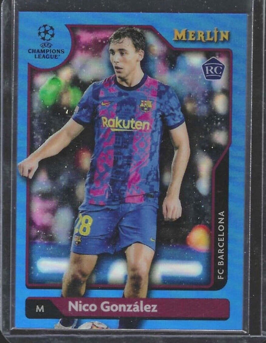 NICO GONZALEZ 2021-22 TOPPS MERLIN UEFA BLUE REFRACTOR ROOKIE RC #D 58/75