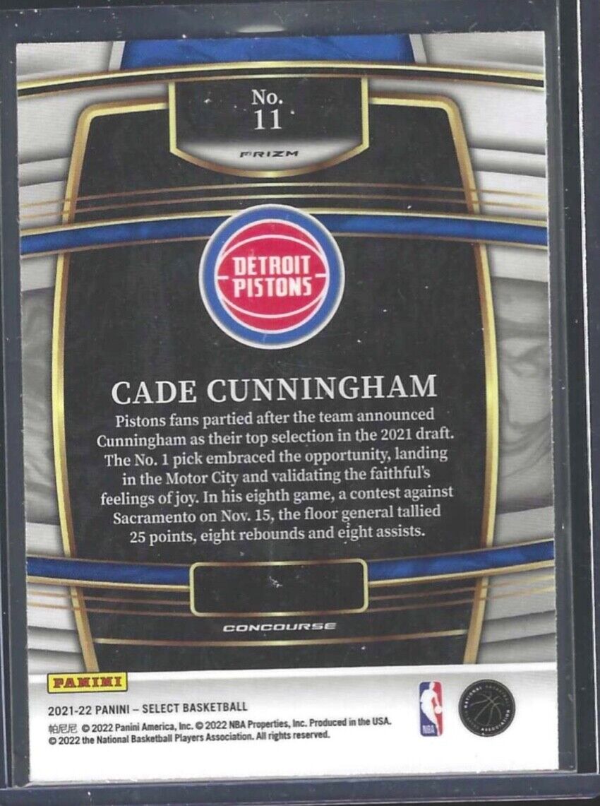CADE CUNNINGHAM 2021-22 PANINI SELECT CONCOURSE SILVER FAST BREAK PRIZM RC #11