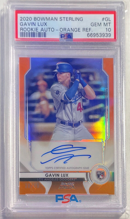 GAVIN LUX 2020 BOWMAN STERLING ORANGE REFRACTOR AUTO RC #D 38/75 PSA 10 POP 4