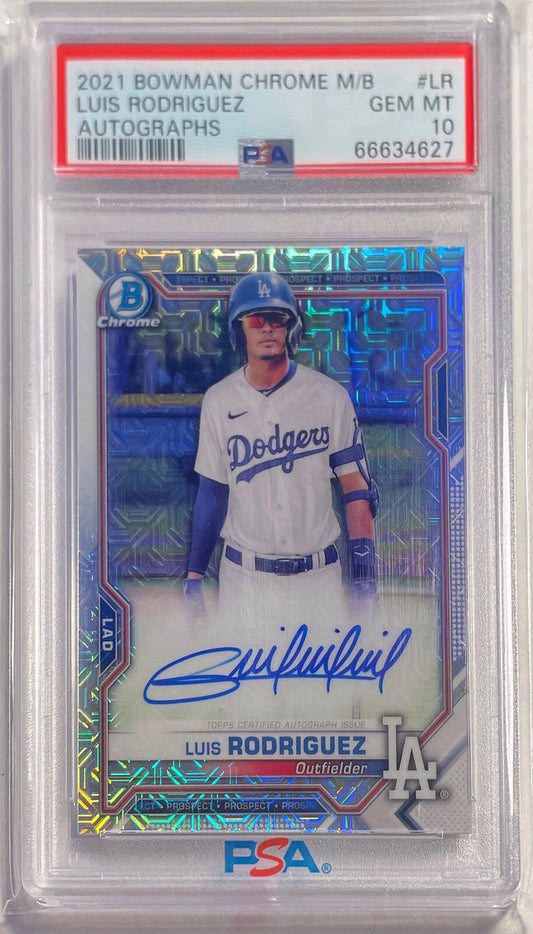 LUIS RODRIGUEZ 2021 BOWMAN CHROME MEGA BOX REFRACTOR AUTO #LR PSA 10 GEM POP 92