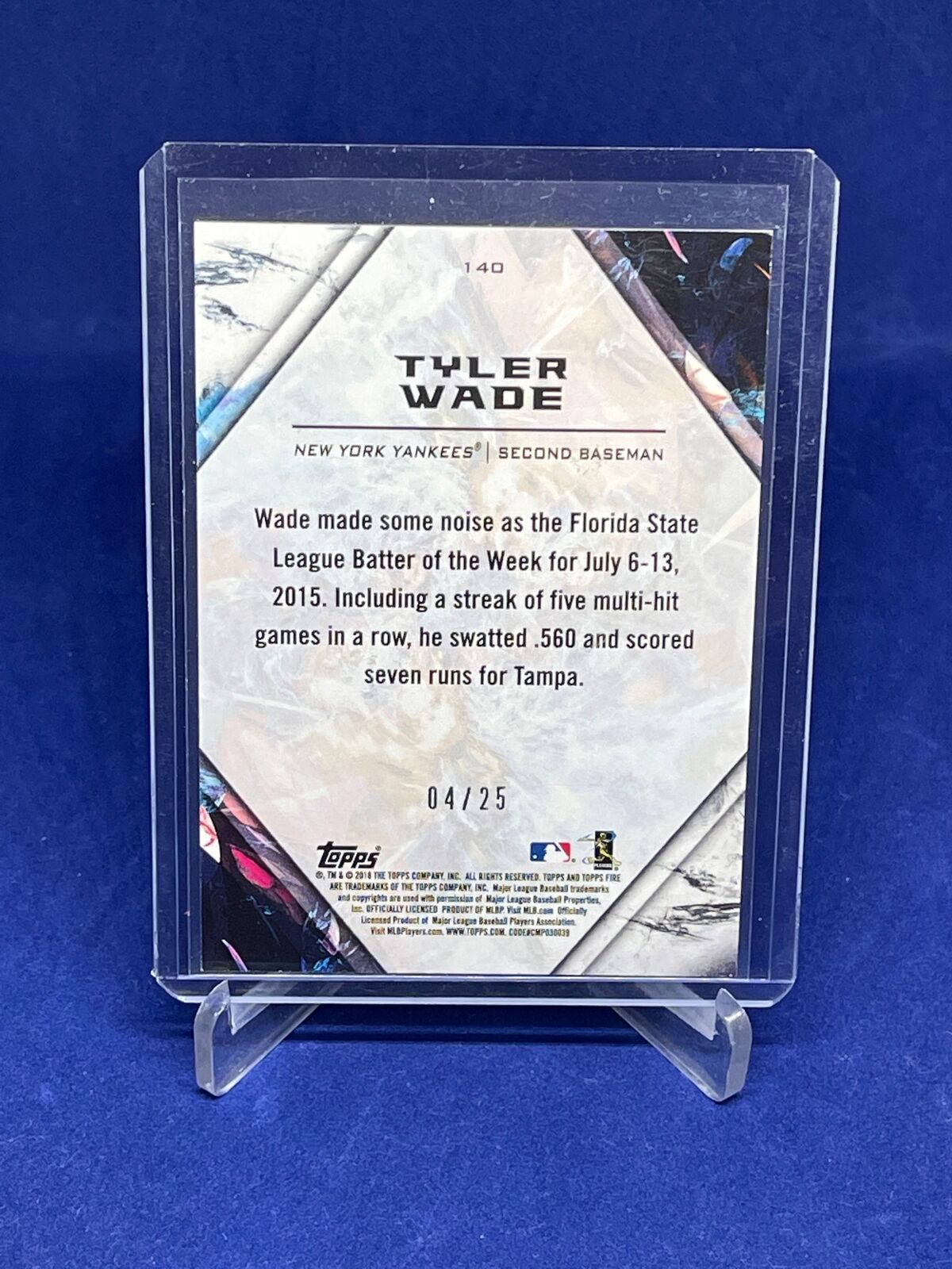 TYLER WADE 2018 TOPPS FIRE PINK MAGENTA YANKEES ROOKIE RC #D 4/25