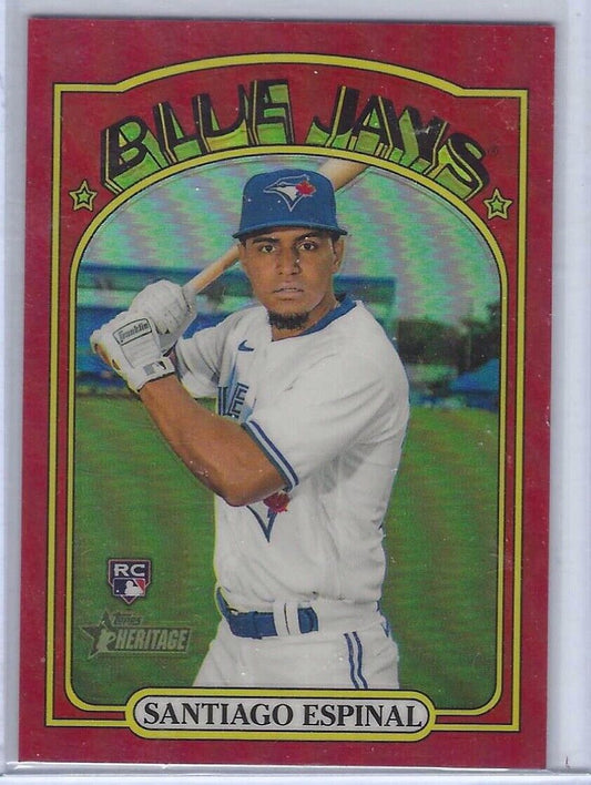 1/1 SANTIAGO ESPINAL 2021 TOPPS HERITAGE RED REFRACTOR CHROME RC #D 5/372 Jsy#5!