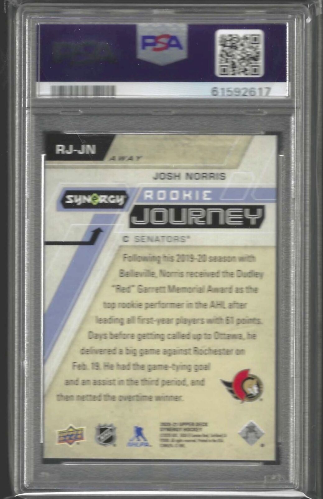 JOSH NORRIS 2020-21 UD SYNERGY ROOKIE JOURNEY RC /899 PSA 10 GEM MINT POP 1/1
