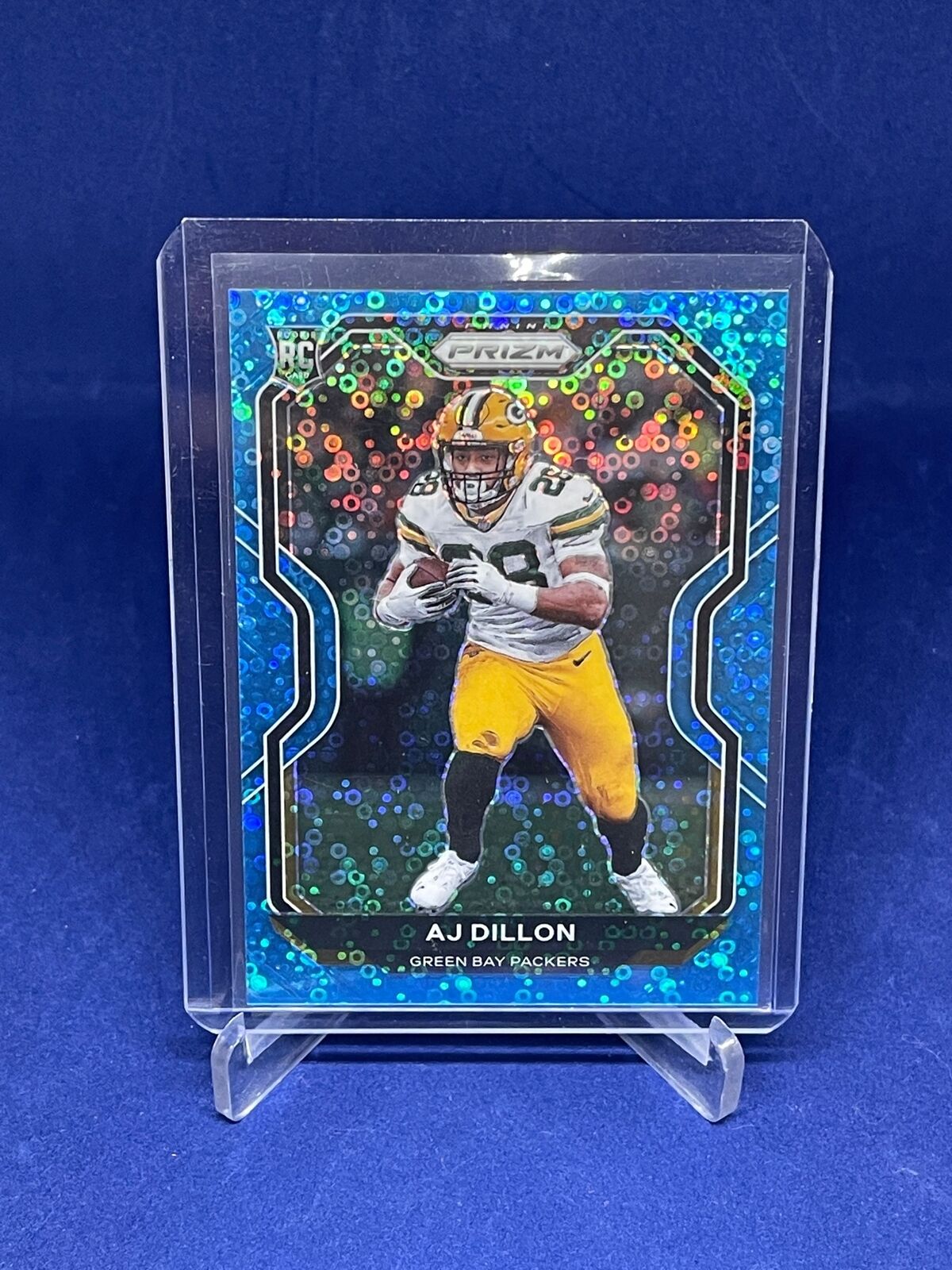 AJ DILLON 2020 PANINI PRIZM LIGHT BLUE DISCO NO HUDDLE PRIZM ROOKIE RC #D 63/79