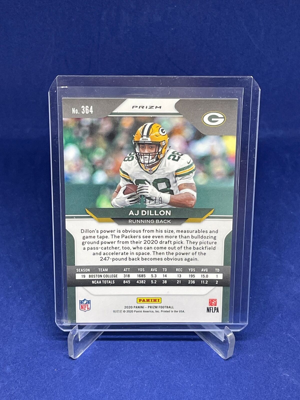 AJ DILLON 2020 PANINI PRIZM LIGHT BLUE DISCO NO HUDDLE PRIZM ROOKIE RC #D 63/79