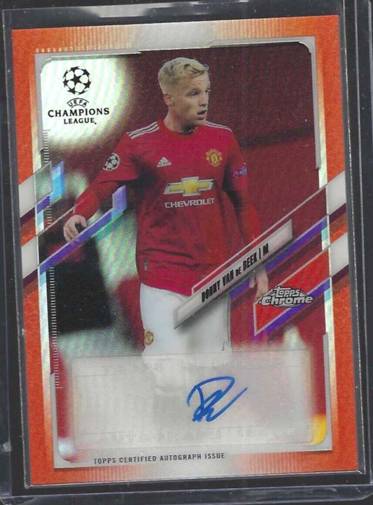 DONNY VAN DE BEEK 2020-21 TOPPS CHROME UEFA ORANGE REFRACTOR AUTO #D 19/25