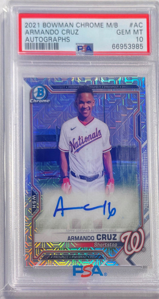 ARMANDO CRUZ 2021 BOWMAN CHROME MEGA BOX REFRACTOR AUTO #AC PSA 10 GEM POP 20