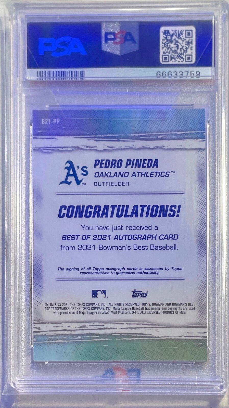 PEDRO PINEDA 2021 BOWMAN'S BEST BEST OF 2021 AUTO #B21PP PSA 10 GEM MINT POP 3
