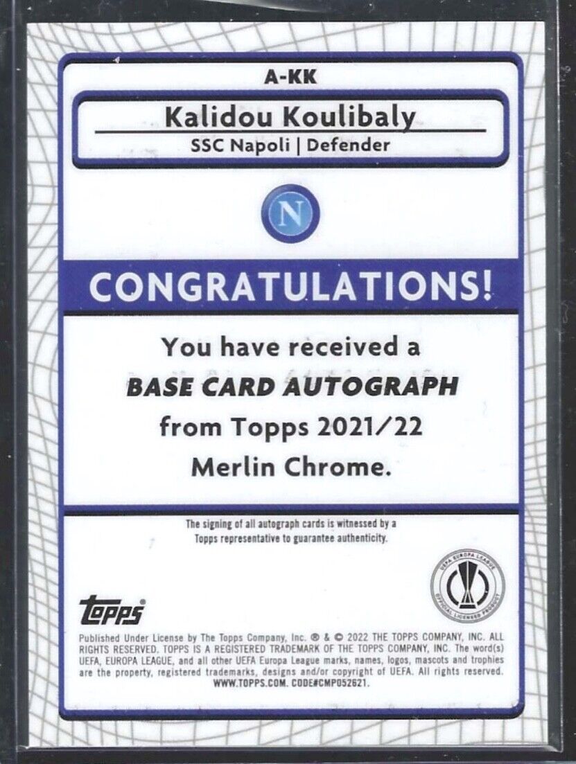 KALIDOU KOULIBALY 2021-22 TOPPS MERLIN UEFA SILVER REFRACTOR AUTO #A-KK