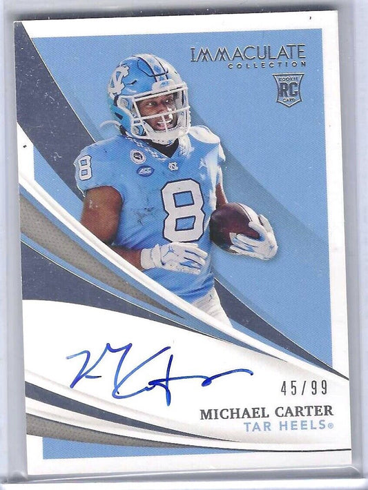 MICHAEL CARTER 2021 PANINI IMMACULATE ON CARD ROOKIE AUTO RC #D 45/99