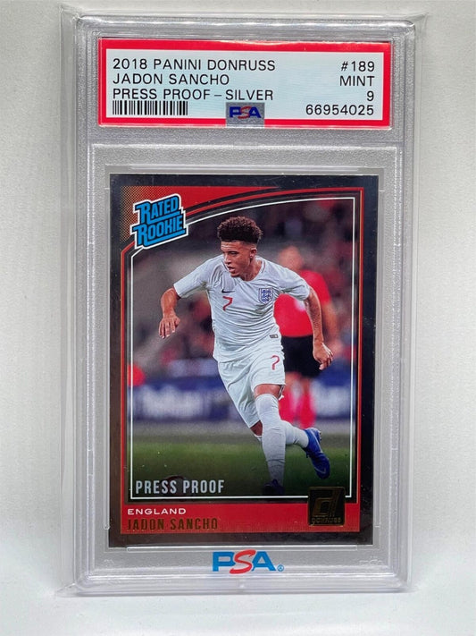 JADON SANCHO 2018 PANINI DONRUSS RATED ROOKIE PRESS PROOF SILVER #189 RC PSA 9