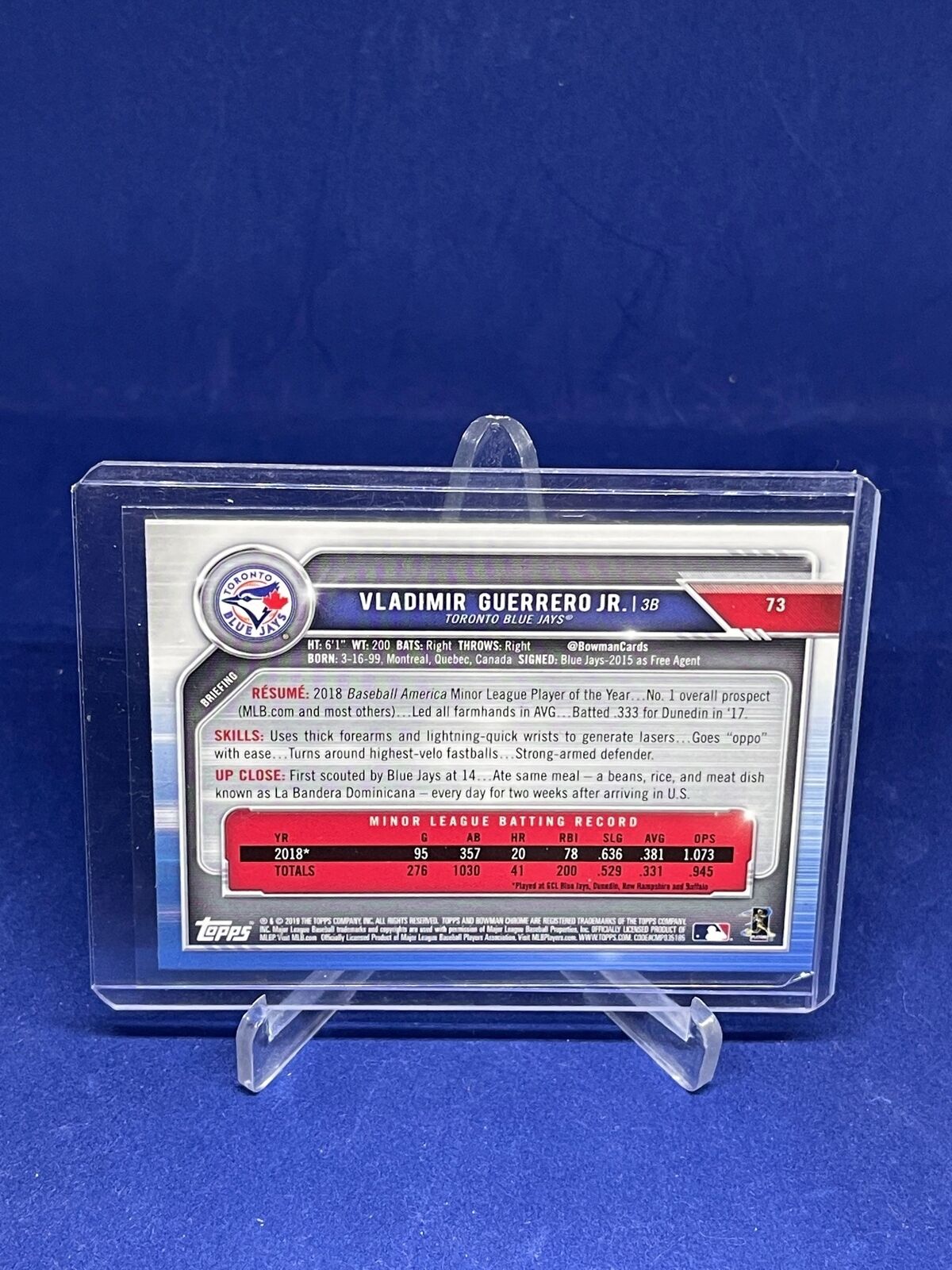 VLADIMIR GUERRERO JR 2019 BOWMAN CHROME TRUE ROOKIE RC #73