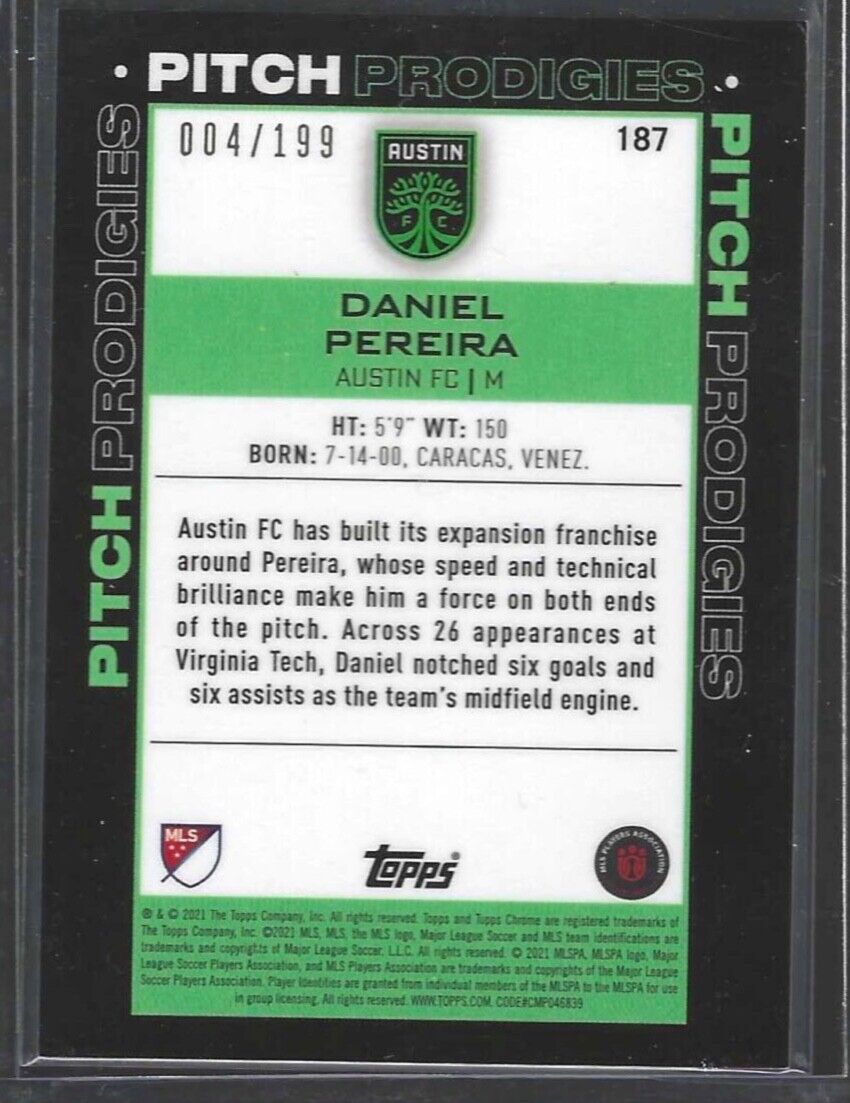DANIEL PEREIRA 2020-21 TOPPS CHROME PITCH PRODIGIES BLUE WAVE REFRACTOR RC 4/199