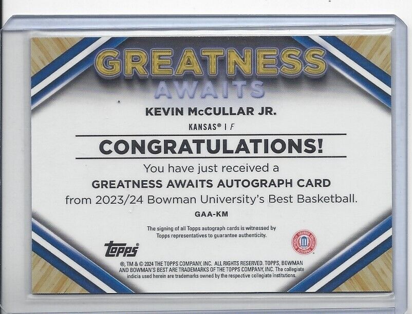 KEVIN MCCULLAR 2023 BOWMANS BEST U GREATNESS ORANGE GEOMETRIC REFRACTOR AUTO /25