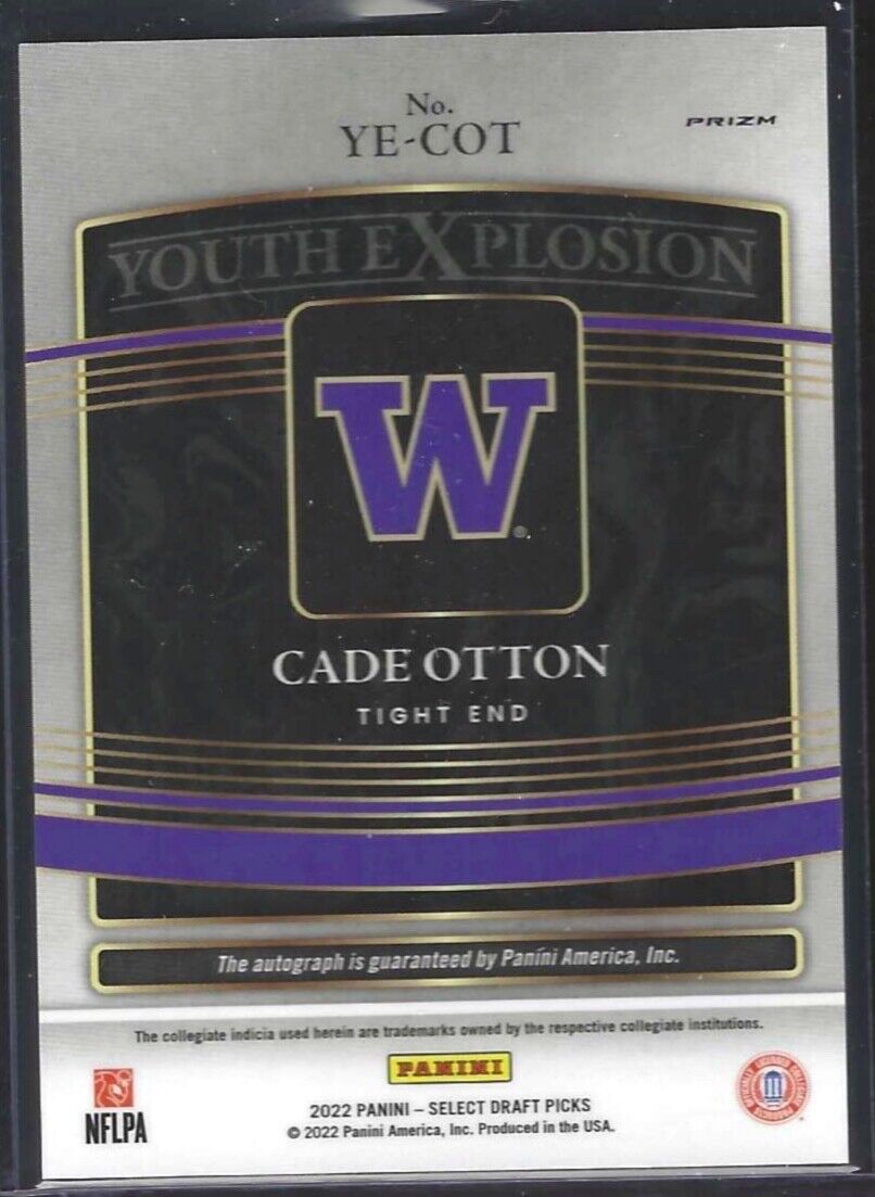 CADE OTTON 2022 PANINI SELECT SILVER PRIZM YOUTH EXPLOSION AUTO RC #YE-COT