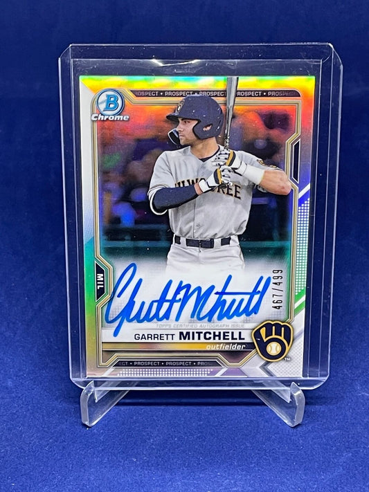 GARRETT MITCHELL 2021 BOWMAN CHROME ON CARD AUTO REFRACTOR PROSPECT #D 467/499