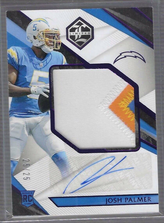 JOSH PALMER 2021 PANINI LIMITED ROOKIE JUMBO RPA PURPLE PATCH AUTO RC #D 25/25