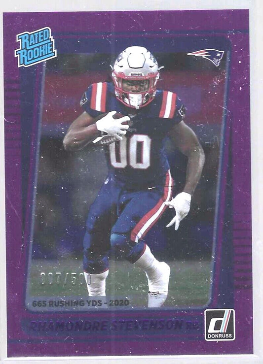 RHAMONDRE STEVENSON 2021 PANINI DONRUSS PURPLE STATLINE RATED ROOKIE RC #D 7/500