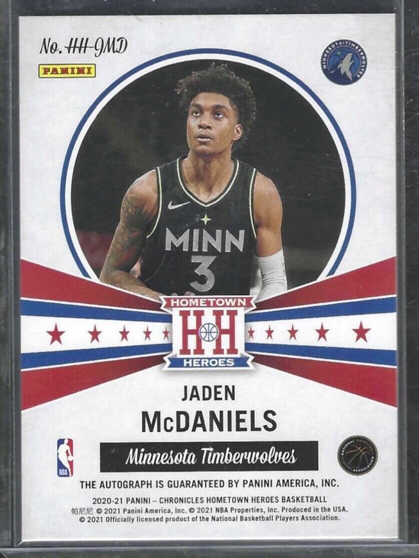 JADEN MCDANIELS 2020-21 PANINI CHRONICLES HOMETOWN HEROES RED AUTO RC #HH-JMD