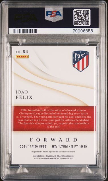 JOAO FELIX 2020-21 PANINI IMMACULATE COLLECTION BRONZE #D 39/50 PSA 10 GEM POP 2