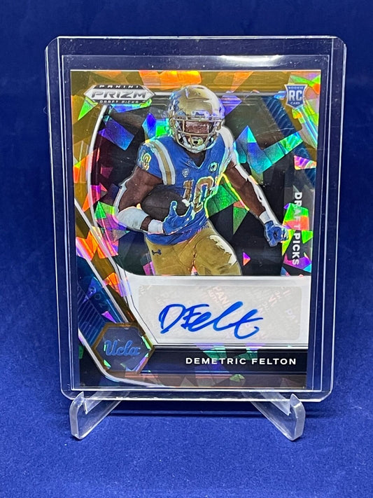DEMETRIC FELTON 2021 PANINI PRIZM ORANGE CRACKED ICE PRIZM AUTO ROOKIE RC