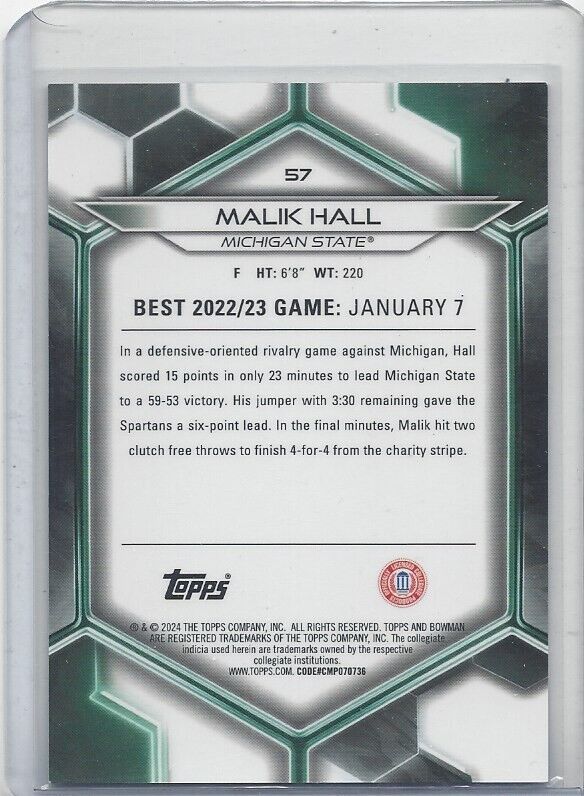 MALIK HALL 2023 BOWMANS BEST RED MICHIGAN STATE REFRACTOR #D 9/10