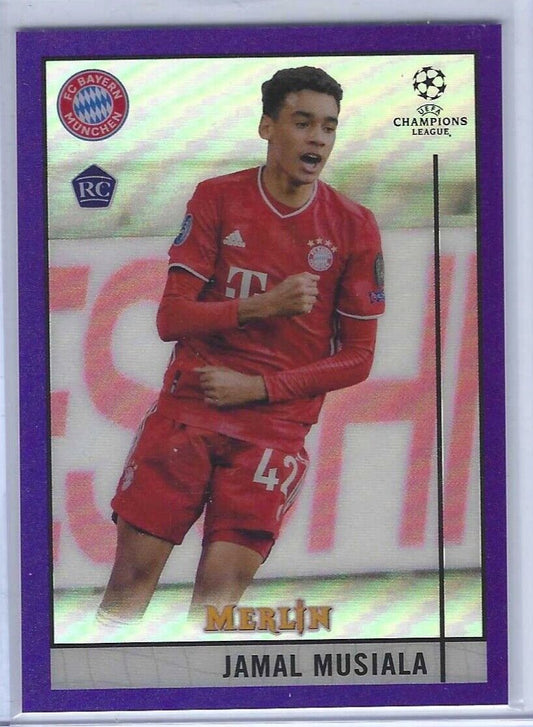 JAMAL MUSIALA 2020-21 TOPPS MERLIN PURPLE REFRACTOR ROOKIE RC #D 022/299