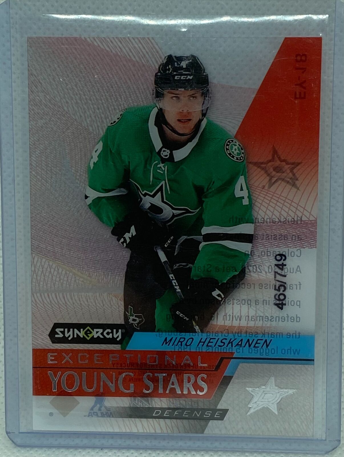 MIRO HEISKANEN 2020-21 UPPER DECK SYNERGY EXCEPTIONAL YOUNG STARS #D /749